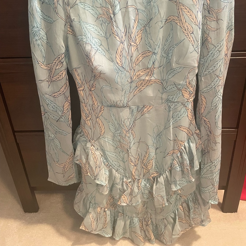 Gorgeous light blue/floral pattern ruffled tiered romantic mini dress